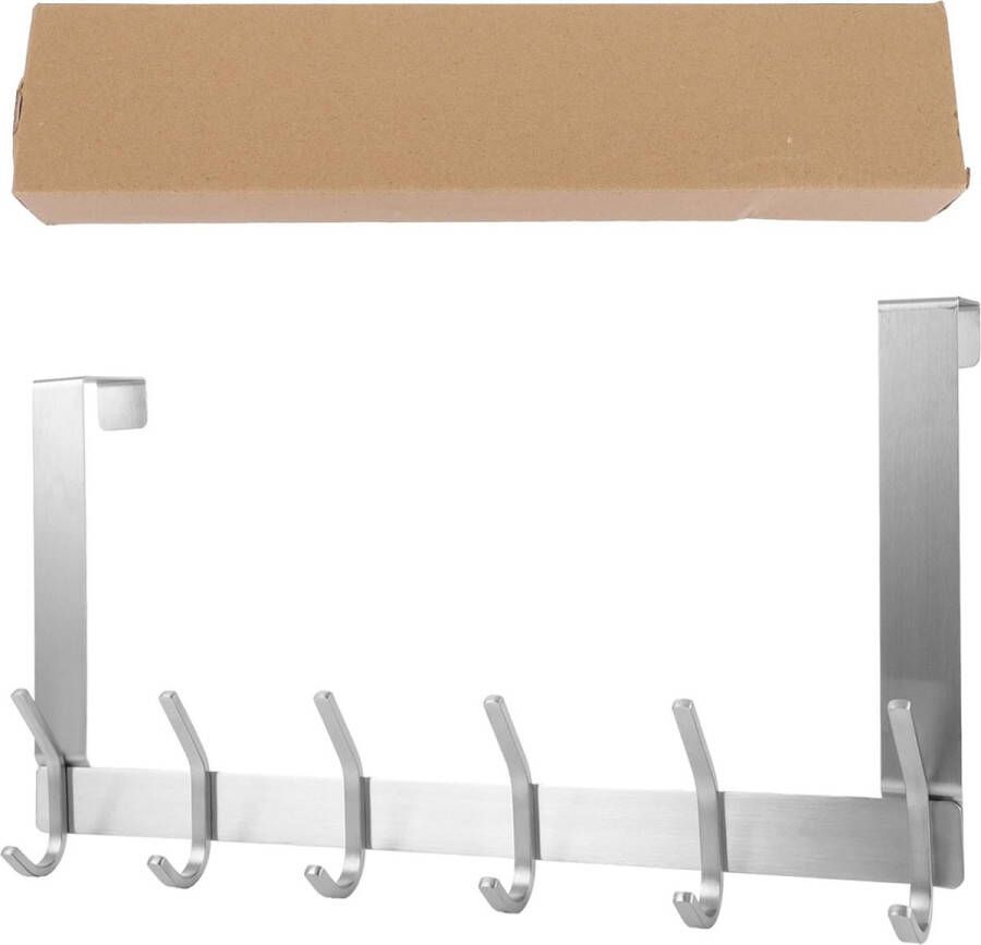 Deurkapstok Zilverkleurige Deurhaken om op te hangen Roestvrij Staal Deurkast met 6 Dubbele Haken Kledinghaken Deur voor Badkamer Hal Slaapkamer