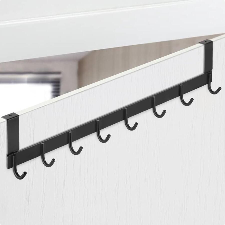 Roestvrij staal zwart deurkapstok haaklijst afneembare deurhaken 8 haken deurhanger deur zonder boren kledinghaken deurophanglijst deursponningen tot 2