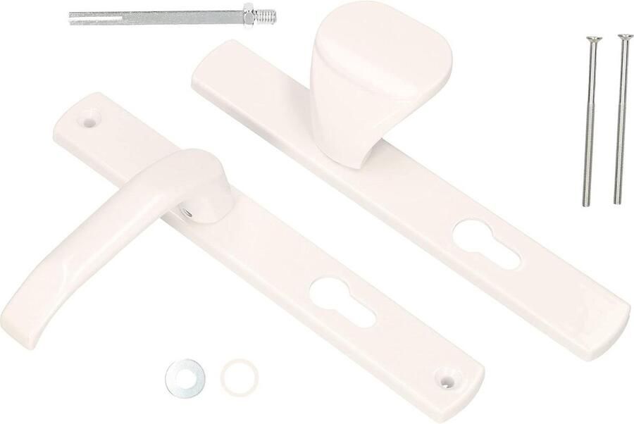 Deurklink-deurknopset 92 mm langschild wit profielcilinder voor deuren poorten klassiek design