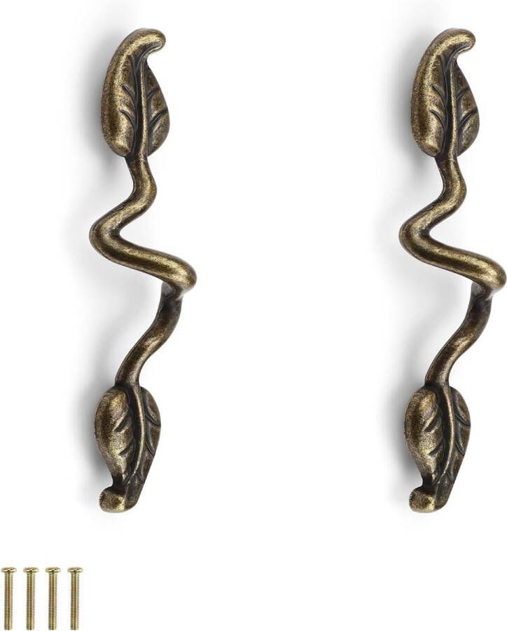 Deurklinken Kast 2 Stuks Keukenkastgrepen met Schroeven Vintage Ontwerp Bladvormige Kastgrepen Antieke Meubelgrepen voor Kasten Laden Badkamer