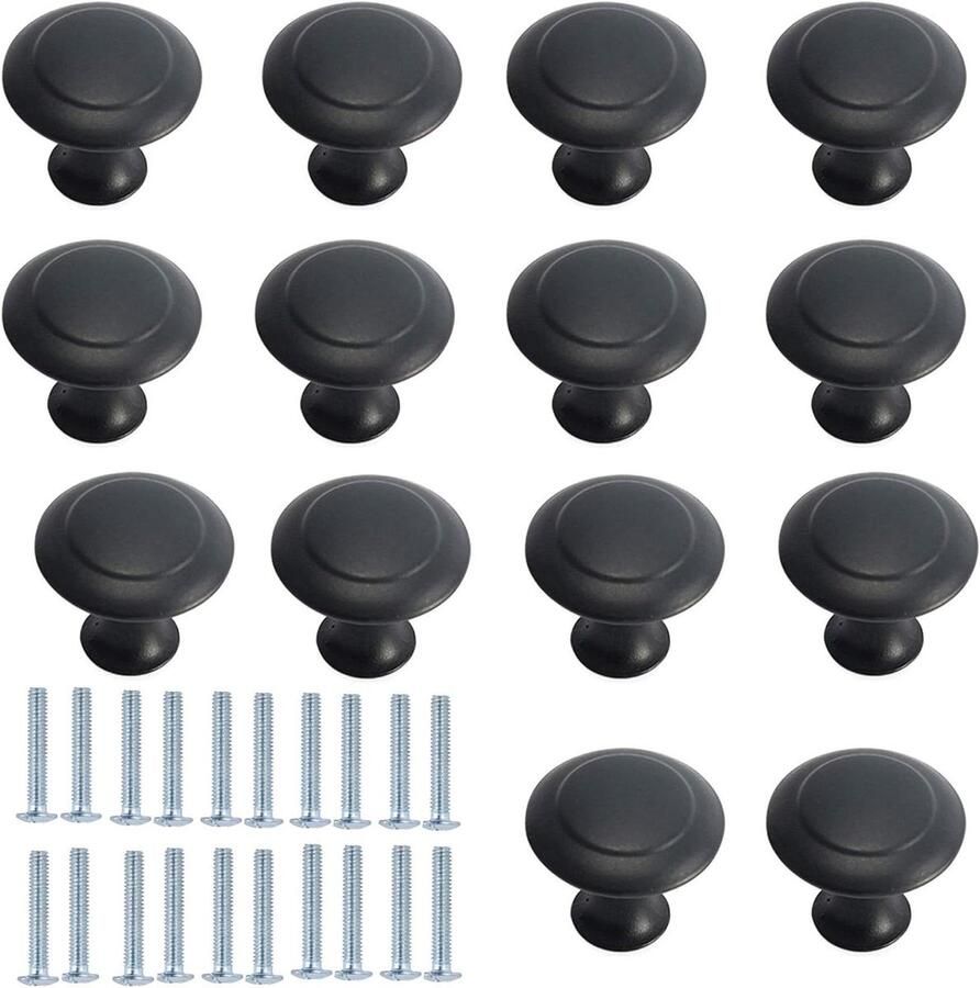 Deurknoppen meubelknoppen paddenstoelkop zwart deurlade handgreep roestvrij staal voor keukenkast lade kast met schroeven 30 stuks