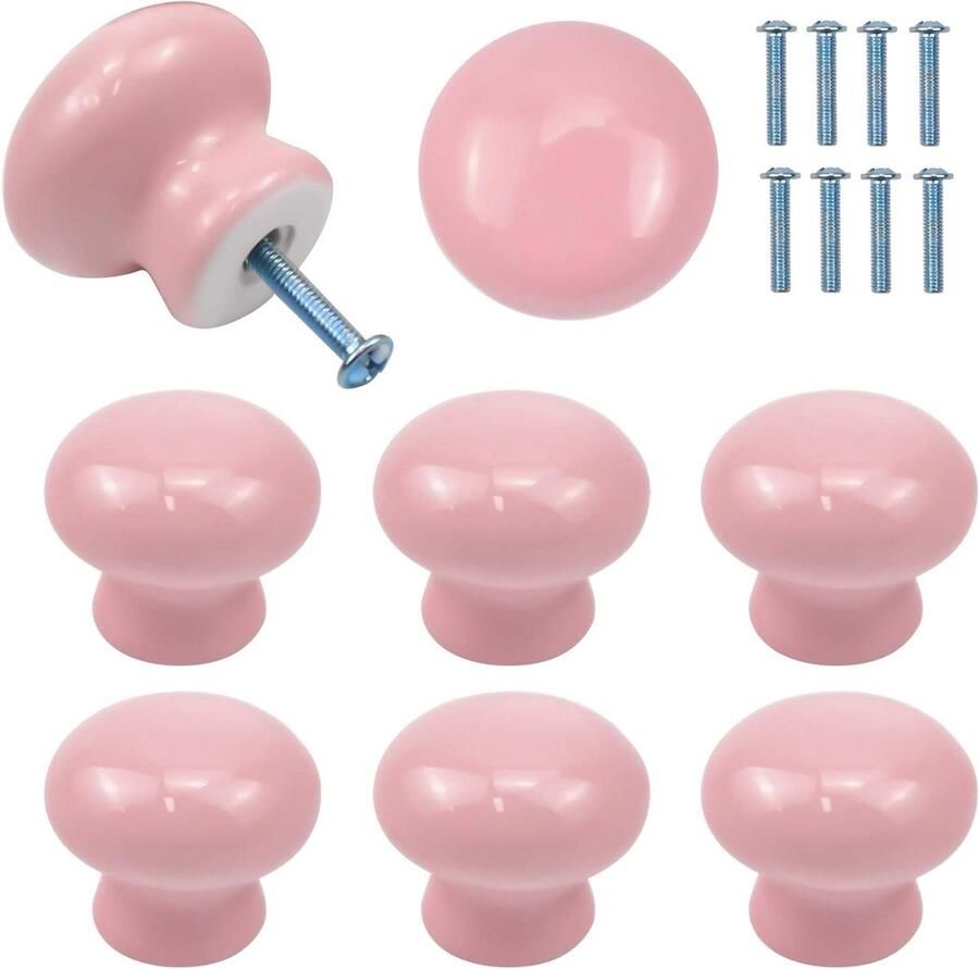 Deurknoppen voor kinderen 35 mm ronde kastknoppen keramische kastgrepen knoppen voor meubels met schroeven voor ladekasten binnendeuren keuken woonkamer 8 stuks roze kastknoppen kinderkamer