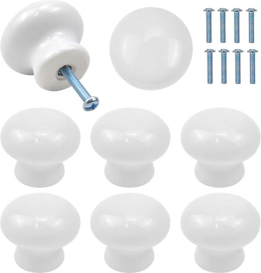 Deurknoppen voor kinderen 8 stuks 35 mm Ronde witte keramische kastknoppen Meubeltrekhandgrepen Met schroeven Lade kledingkasten binnendeuren Keuken woonkamer kastknoppen kinderkamer