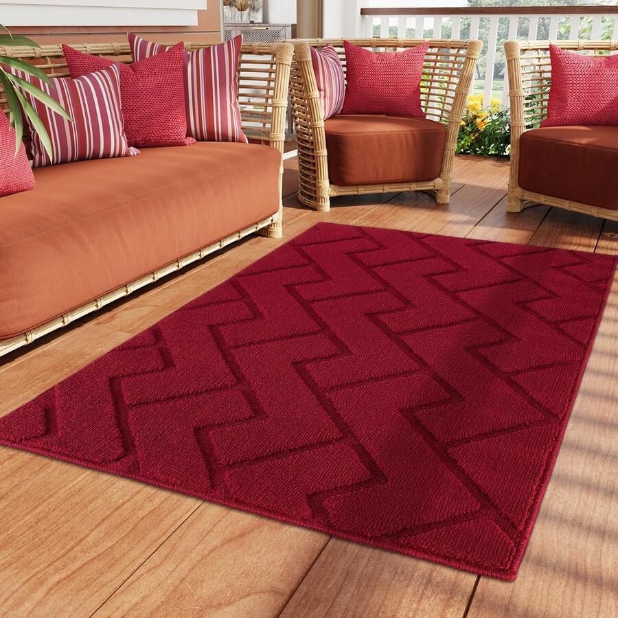 Deurmat voor binnen en buiten wasbaar entreement binnen vuilvangmat antislip deurmat voor entree patio hal tuin binnen en buiten (rood 90 x 150 cm)