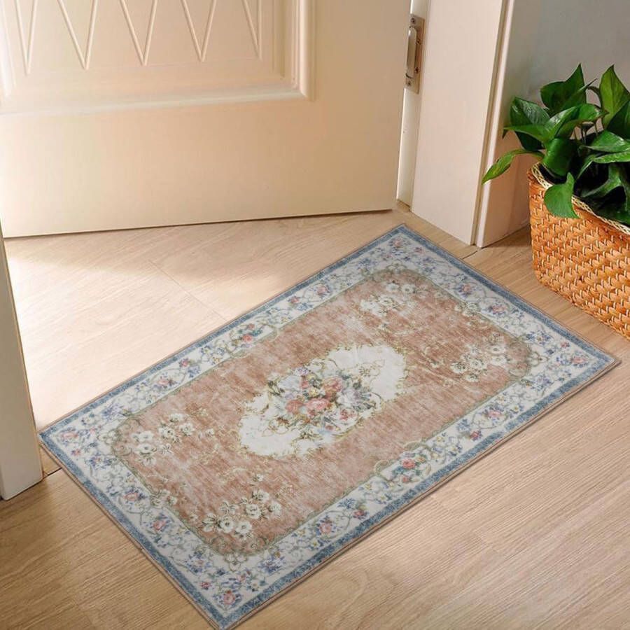 Deurmat voor binnen wasbaar voetmat vintage tapijt bloemenpatroon kleurrijk Oosterse tapijt voor hoek keuken voor het bed 50 x 80 cm