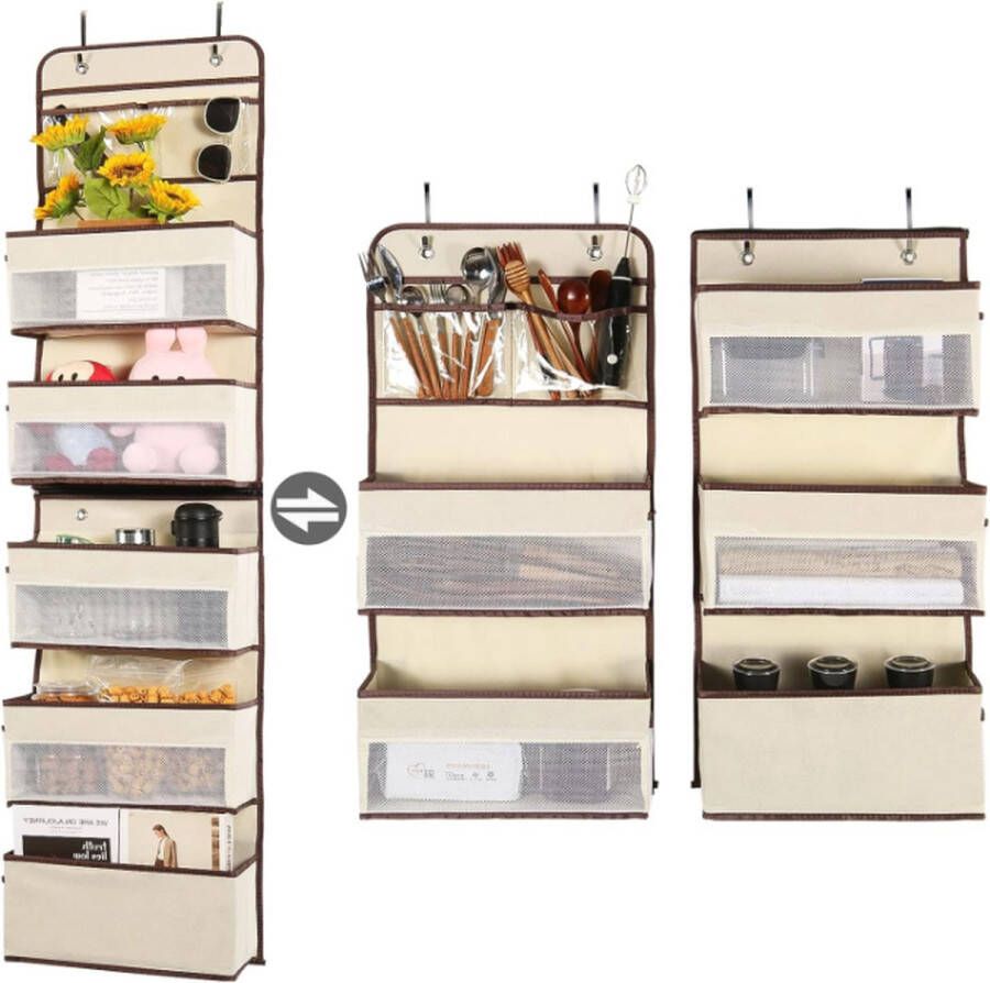 Deurorganizer hangkast met vakken te verdelen in 1 lange of 2 korte hangopbergvakken organizer voor deur handig voor opbergen caravan badkamer kinderkamer slaapkamer woonkamer (beige)