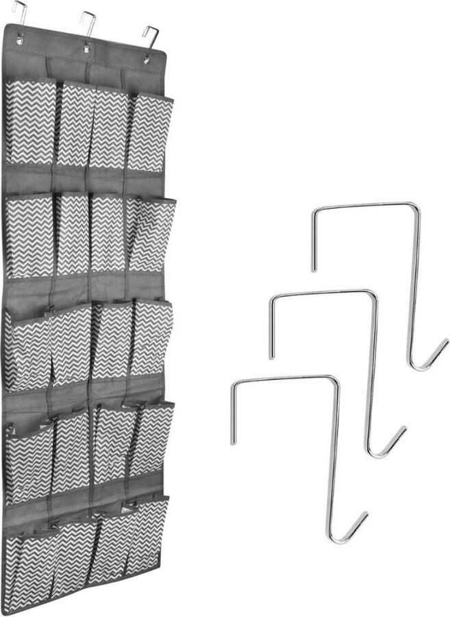 Deurorganizer met 20 vakken Hangende opberger voor schoenen ondergoed accessoires en speelgoed Opvouwbaar 44 x 136 cm Grijs