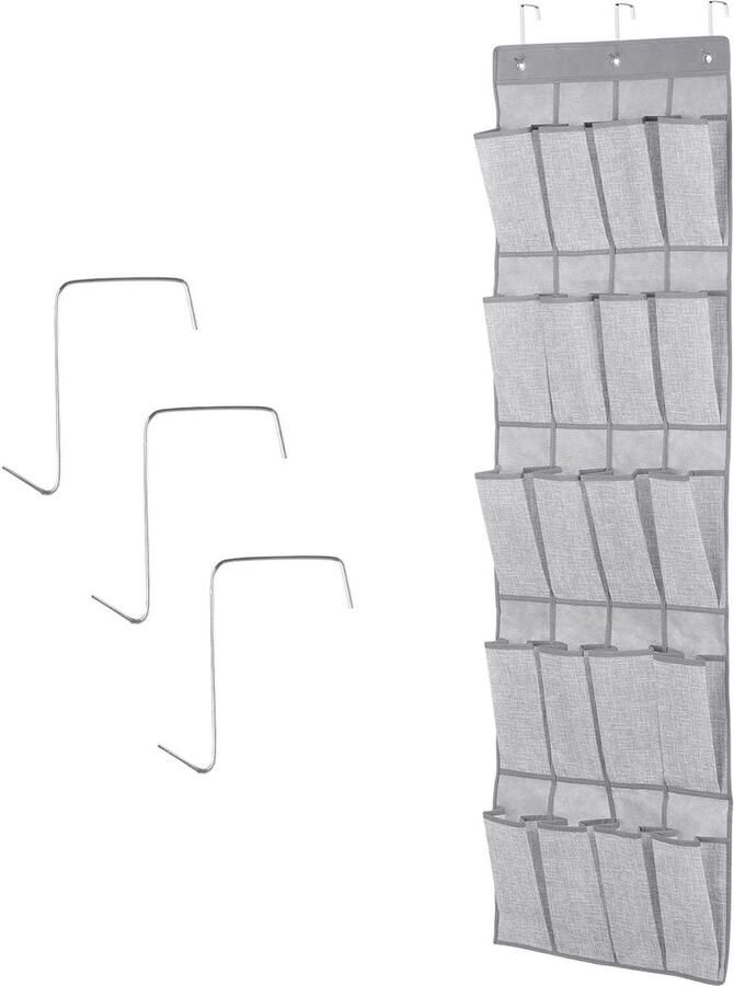 Deurorganizer met 20 vakken Hangende opberger voor schoenen ondergoed accessoires speelgoed Opvouwbaar 44 x 136 cm Lichtgrijs