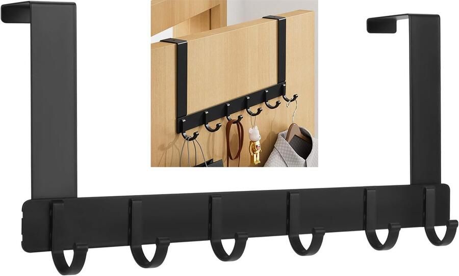 Deurrek met 6 Haken Zware Aluminium Over-de-Deur Kapstok voor Jassen en Handdoeken (39cm 20kg Draagvermogen)