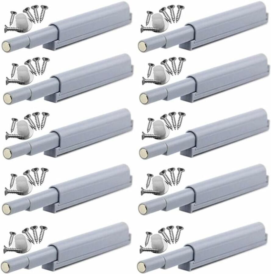Deurdemper 10 Stuks Buffer druksnappers Deurbuffer Deursluiter Greeploos Verborgen Plastic Latch anti-botsing schokdemping Voor keukenkast en keukenlades Druksnappers Magneetsnapper Grijs