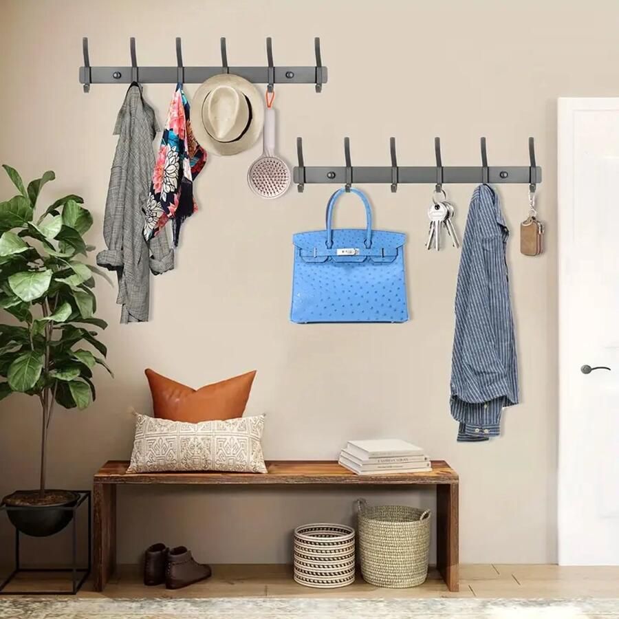Devesanter Stainless Steel Wall Coat Rack – 2-Pack with 6 Hooks Each – Pistol Gray – For Living Room Corridor Kitchen Bedroom & Bathroom