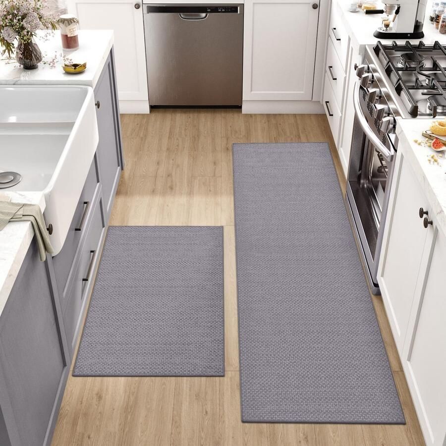 DEXI antislip keukenlopers 2 stuks wasbaar keukenkleed hoogwaardige keukenmatten gangloper voor keuken terras en woonkamer 43 5 x 75 cm + 43 5 x 200 cm grijs