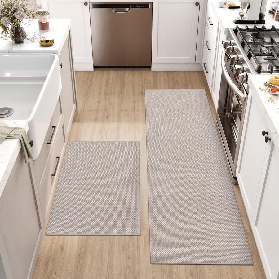 DEXI antislip keukenlopers 2 stuks wasbaar keukenkleed hoogwaardige keukenmatten gangloper voor keuken terras en woonkamer 43 5 x 75 cm + 43 5 x 200 cm beige
