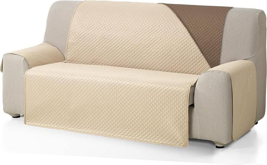 Diamond gewatteerde omkeerbare bankhoes beige-bruin 2-zits