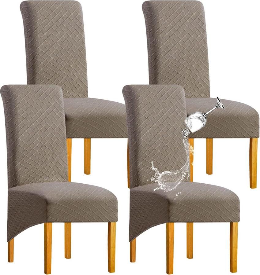 Diamond Lattice FStretch waterdichte XL stoelhoezen voor eetkamer spandex grote eetkamerstoelhoezen hoge rug jacquard eetkamerstoelhoezen (taupe set van 4) - Foto 3