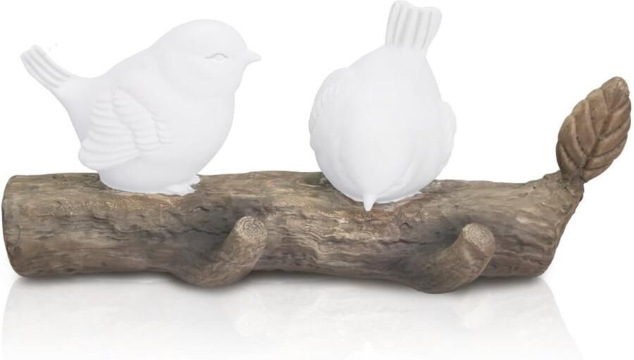 DIBALIYI Wandkapstok van kunsthars met vogelmotief haakhanger ruimtebesparende witte kunstdecoratiehanger voor jassen hoeden tassen sleutels handdoeken en kledingopbergers (2 haken met vogelmotief)