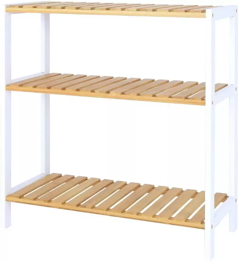 Dibea RG00116 schoenenrek met 3 opbergvakken schoenenrek woonkamerrek staand rek keukenrek 60 x 26 x 66 cm natuur wit