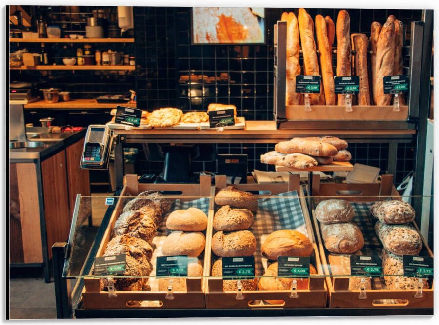 Dibond Bakkerij Brood Vitrine 40x30 cm Foto op Aluminium (Met Ophangsysteem)