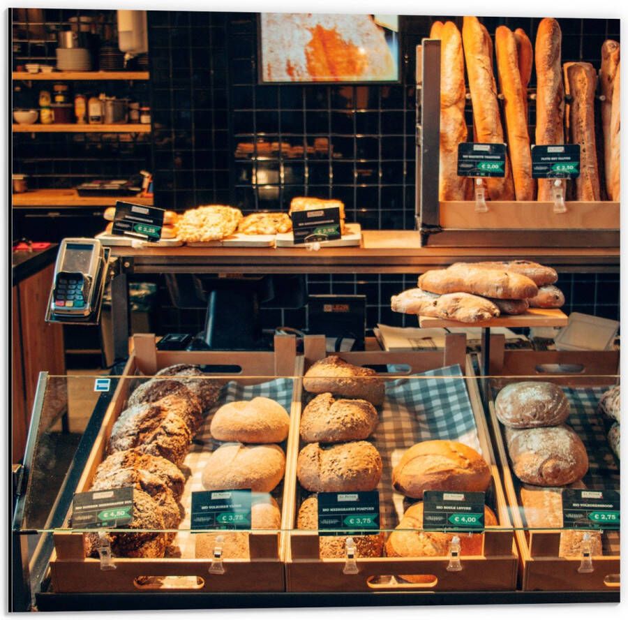 Dibond Bakkerij Brood Vitrine 50x50 cm Foto op Aluminium (Met Ophangsysteem)