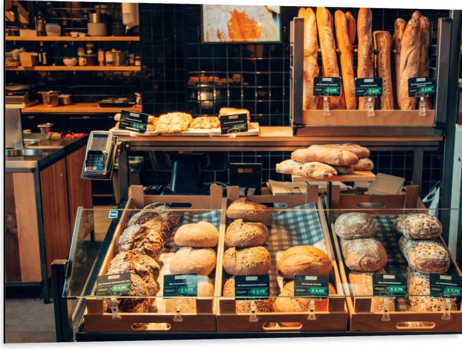 Dibond Bakkerij Brood Vitrine 80x60 cm Foto op Aluminium (Met Ophangsysteem)