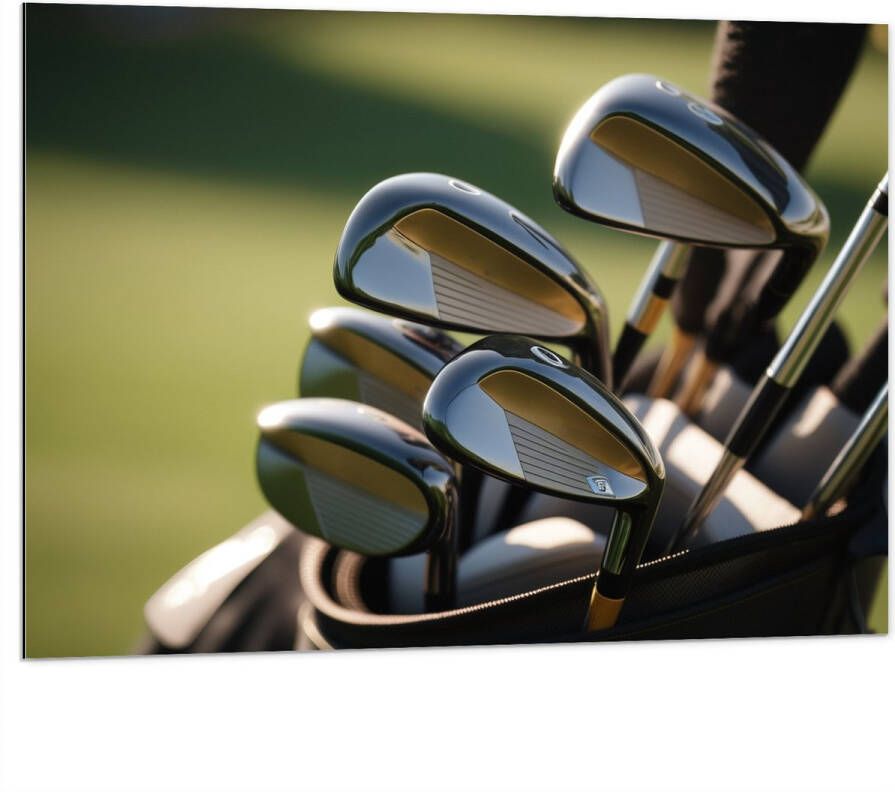 Dibond Golf Clubs in Trolley op Golfbaan 100x75 cm Foto op Aluminium (Met Ophangsysteem)