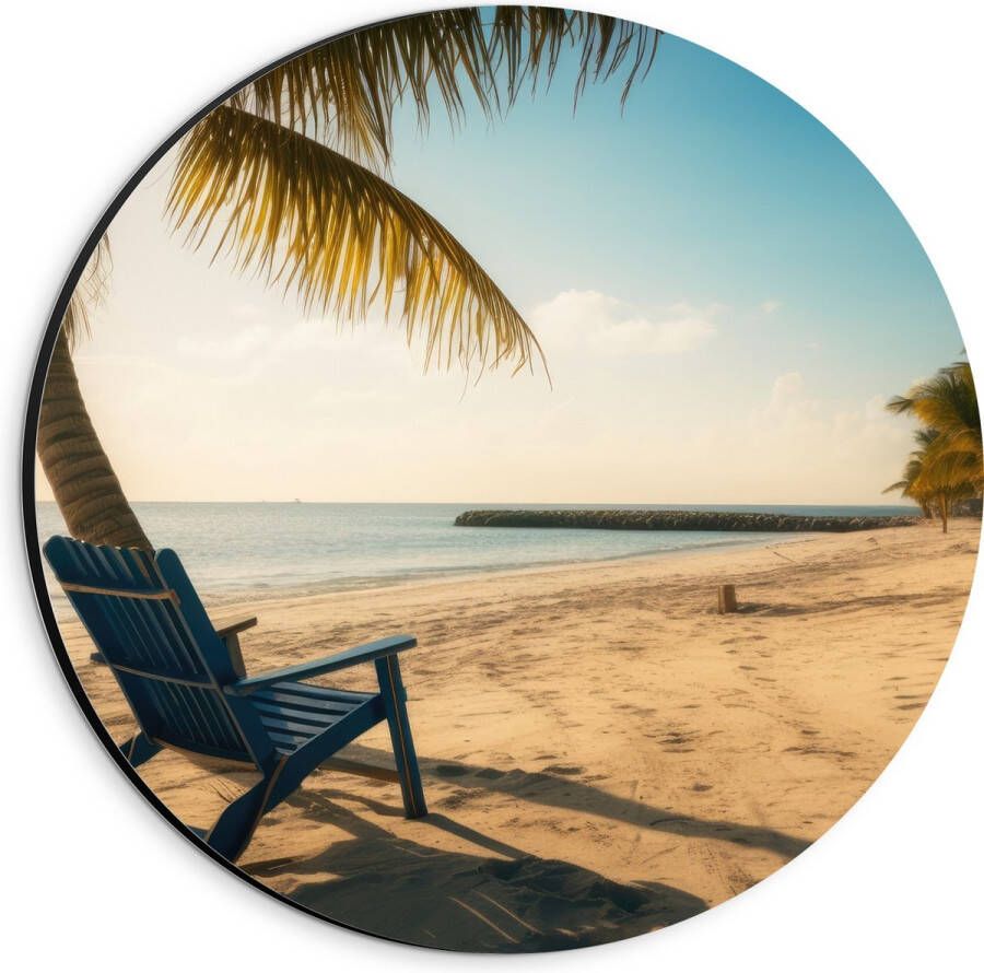 Dibond Muurcirkel Strand Zee Palmbomen Zon Stoel 20x20 cm Foto op Aluminium Muurcirkel (met ophangsysteem)