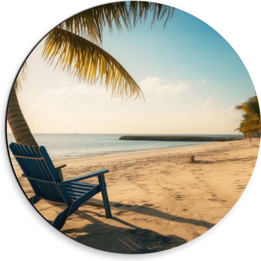 Dibond Muurcirkel Strand Zee Palmbomen Zon Stoel 30x30 cm Foto op Aluminium Muurcirkel (met ophangsysteem)
