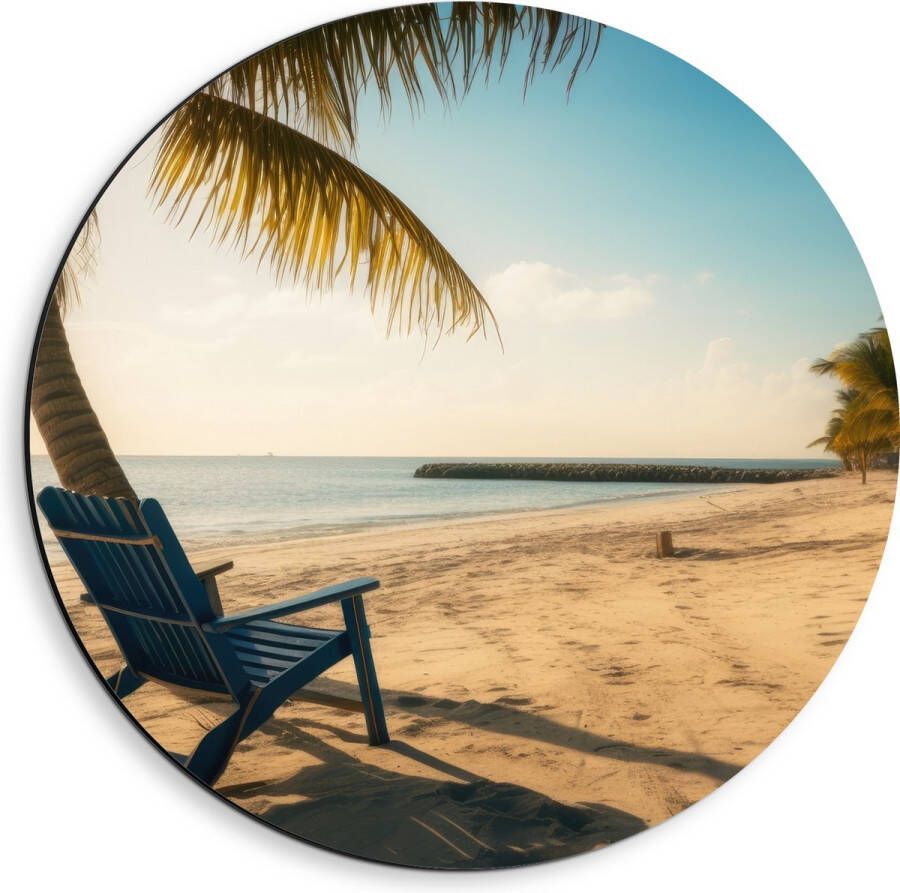 Dibond Muurcirkel Strand Zee Palmbomen Zon Stoel 40x40 cm Foto op Aluminium Muurcirkel (met ophangsysteem)