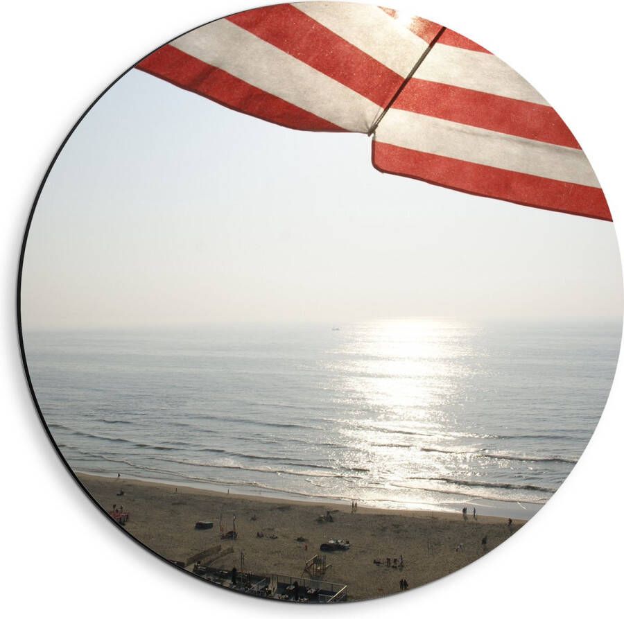 Dibond Muurcirkel Strand Zee Zand Parasol Mensen Strandtent Zon 40x40 cm Foto op Aluminium Muurcirkel (met ophangsysteem)