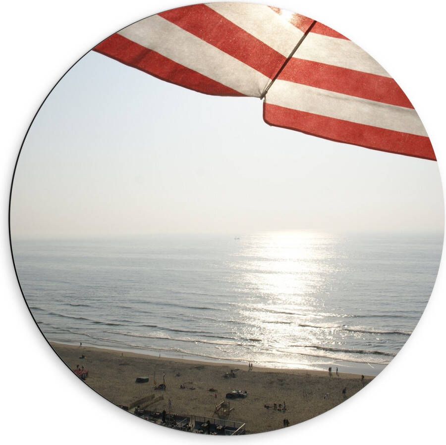 Dibond Muurcirkel Strand Zee Zand Parasol Mensen Strandtent Zon 60x60 cm Foto op Aluminium Muurcirkel (met ophangsysteem)