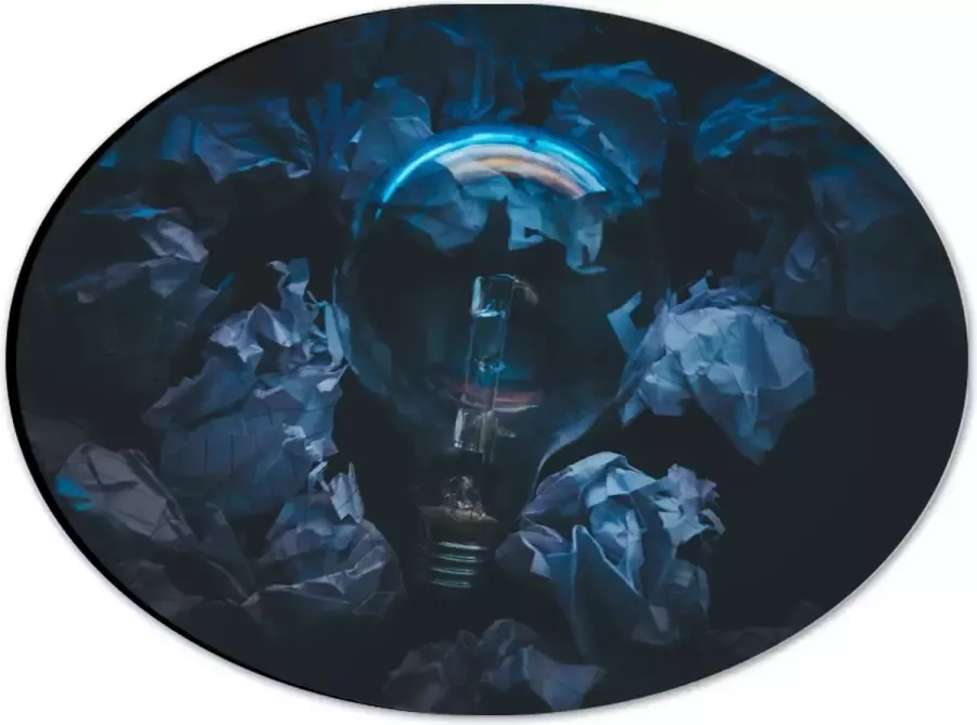 Dibond Ovaal Lamp tussen Proppen Papier 28x21 cm Foto op Ovaal (Met Ophangsysteem)