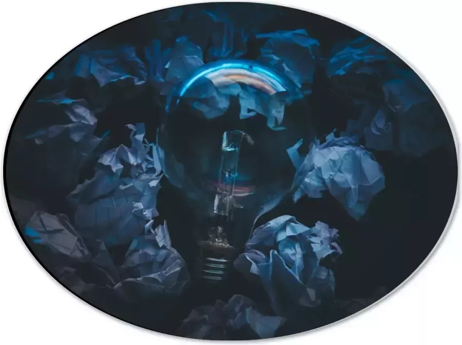 Dibond Ovaal Lamp tussen Proppen Papier 40x30 cm Foto op Ovaal (Met Ophangsysteem)