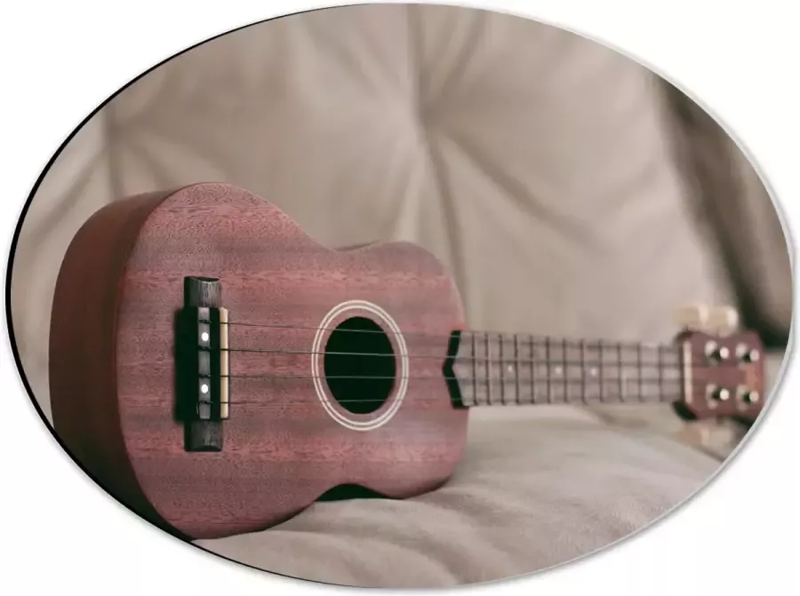 Dibond Ovaal Roze Gitaar op Zijkant op Bank 40x30 cm Foto op Ovaal (Met Ophangsysteem)