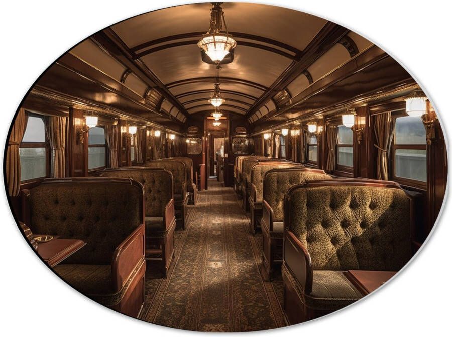 Dibond Ovaal Trein Stoelen Hout Lampen 40x30 cm Foto op Ovaal (Met Ophangsysteem)