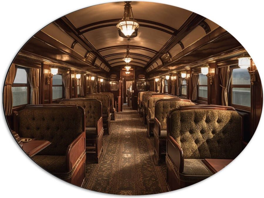 Dibond Ovaal Trein Stoelen Hout Lampen 68x51 cm Foto op Ovaal (Met Ophangsysteem)