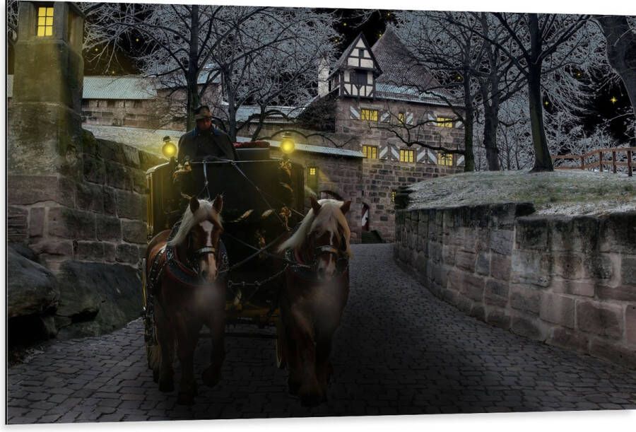 Dibond Pad Persoon Bomen Huis Dier Paarden Lampen 105x70 cm Foto op Aluminium (Met Ophangsysteem)