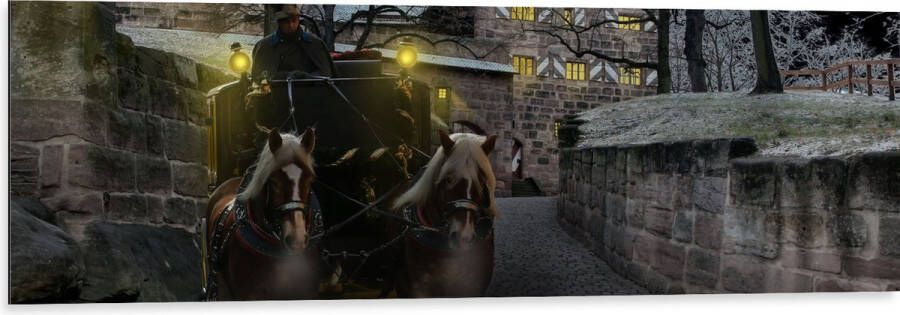 Dibond Pad Persoon Bomen Huis Dier Paarden Lampen 120x40 cm Foto op Aluminium (Wanddecoratie van metaal)