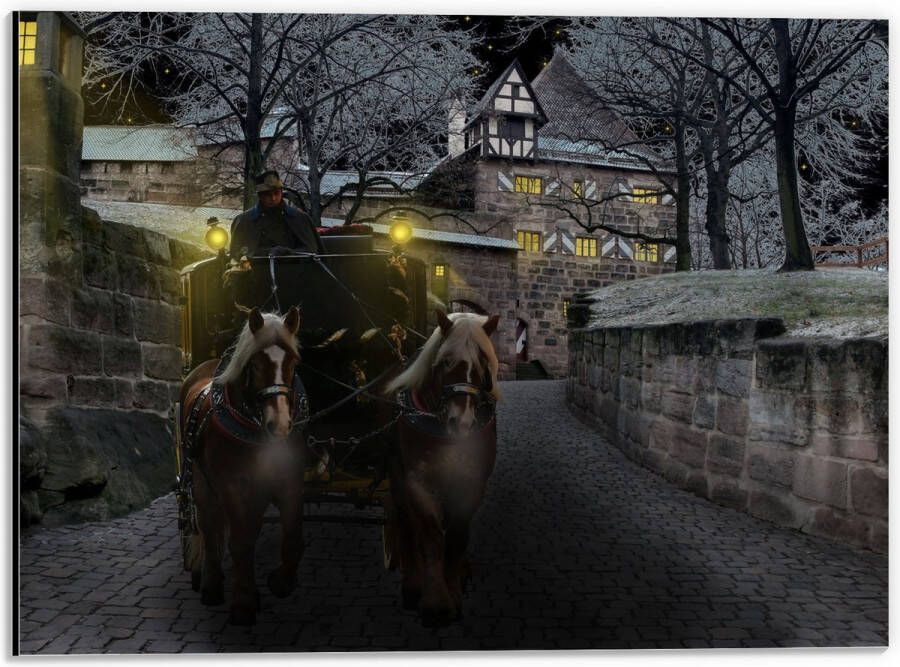 Dibond Pad Persoon Bomen Huis Dier Paarden Lampen 40x30 cm Foto op Aluminium (Wanddecoratie van metaal)