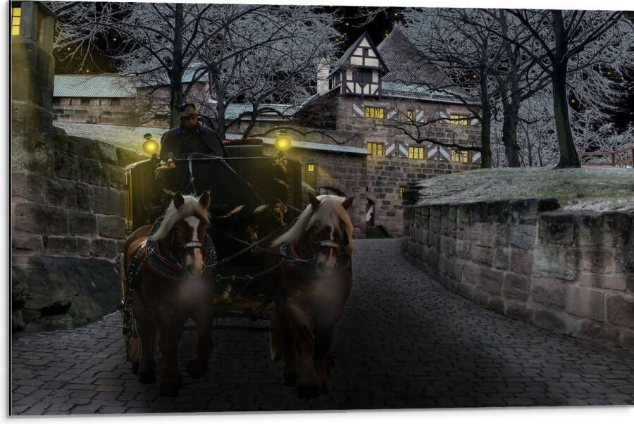 Dibond Pad Persoon Bomen Huis Dier Paarden Lampen 75x50 cm Foto op Aluminium (Wanddecoratie van metaal)