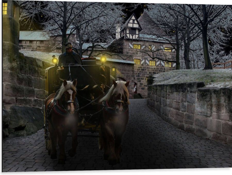 Dibond Pad Persoon Bomen Huis Dier Paarden Lampen 80x60 cm Foto op Aluminium (Wanddecoratie van metaal)