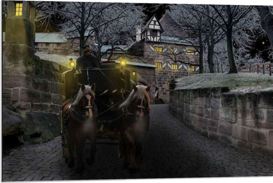 Dibond Pad Persoon Bomen Huis Dier Paarden Lampen 90x60 cm Foto op Aluminium (Wanddecoratie van metaal)