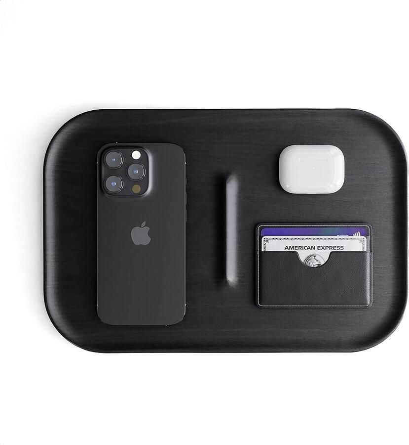 Dienblad Houten Premium Zwart Houten Catchall EDC Conciërge Lade voor Bureau Nachtkastje Organizer Sleutelportemonnee