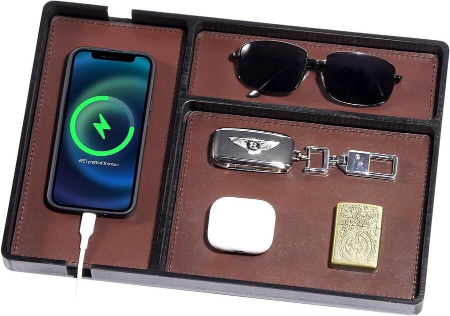 Dienblad houten valet bureau-organizer voor kantoorinrichting opbergdoos voor nachtkastje met ruimte voor mobiele telefoon horloge sleutels sieraden en parfum