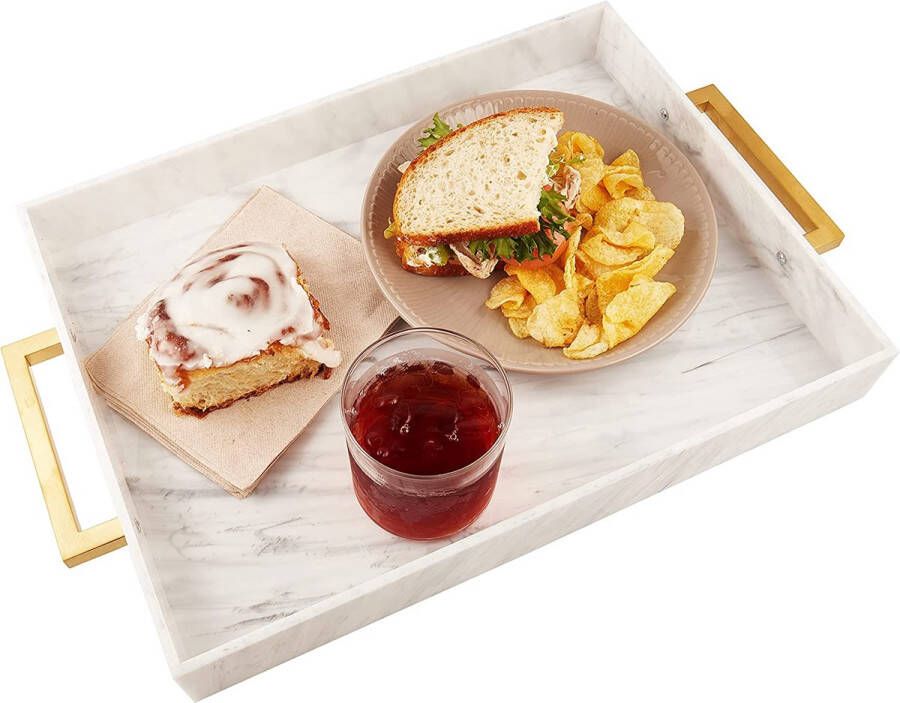 Decoratief acryl dienblad gouden handgrepen 406 cm x 305 cm salontafel dienblad morsbestendig Ottomaans dienblad keuken dienblad serveerfeest voedsel en dranken serveertray