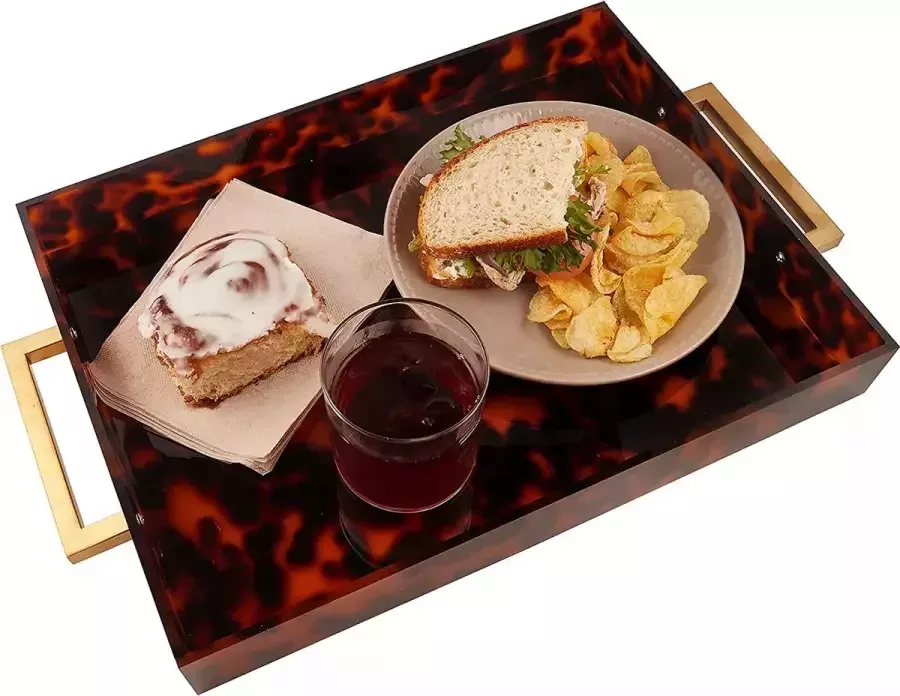 Dienblad van acryl gouden handvatten decoratief dienblad van 16 x 12 x 2 inch voor tafel eten drinken Serveerbord voor werkblad keuken badkamer feest dienblad (schildpad) - Foto 1