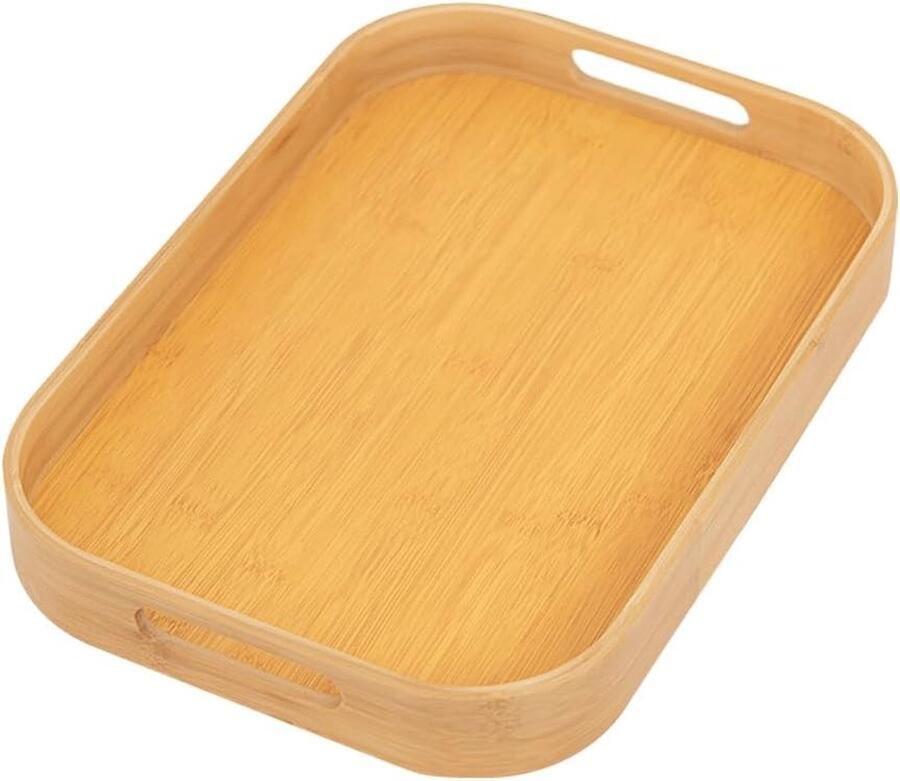 Dienblad van Bamboe met Handgrepen Keukendienblad Ontbijtdienblad en Serveerschaal voor Salontafel