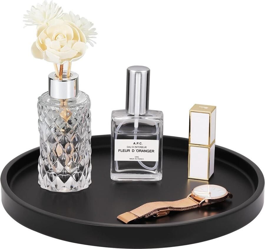 Dienblad van kunsthars 27 cm rond marmeren sieradenplaat organizer voor badkamer accessoires voor sieraden cosmetica badkamer kaptafel mat zwart