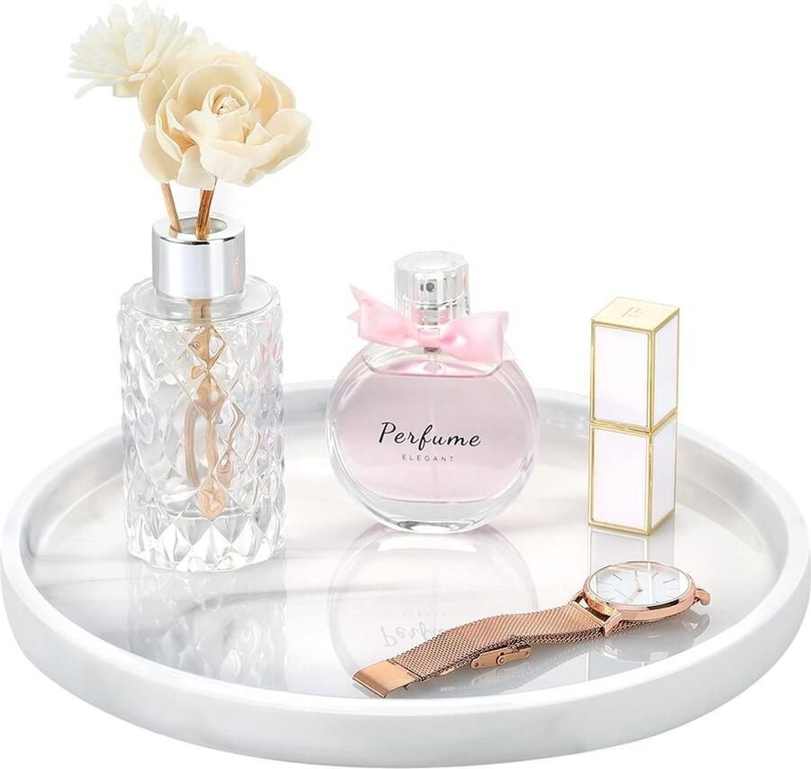 Dienblad van kunsthars 27 cm rond marmeren sieradenplaat organizer voor badkamer accessoires voor sieraden cosmetica badkamer kaptafel wit marmer