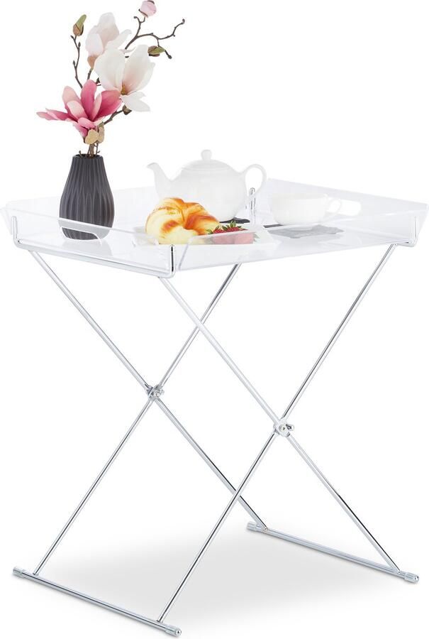 Relaxdays dienbladtafel inklapbaar afneembaar acryl dienblad metalen frame 57 x 52 x 47 5 cm