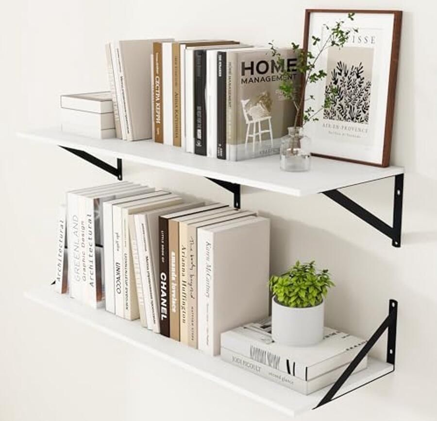 Diep zwevende muurplanken set van 2 36W x 12D houten wandplanken voor woonkamer keuken kantoor en slaapkamer